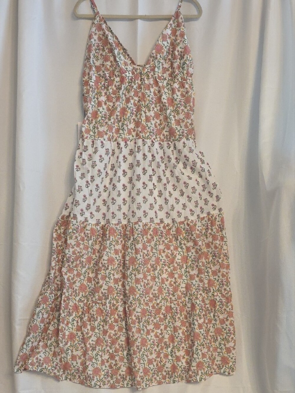 Japna Cotton Cream Maxi Dress with Pink Floral Print Size XL - Picture 4 of 16